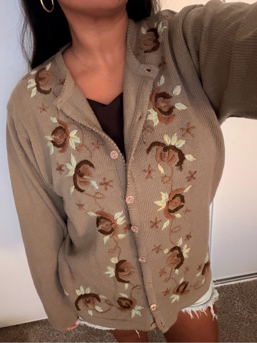 Floral Embroidered purple/Brown Cardigan Sweater - Women's